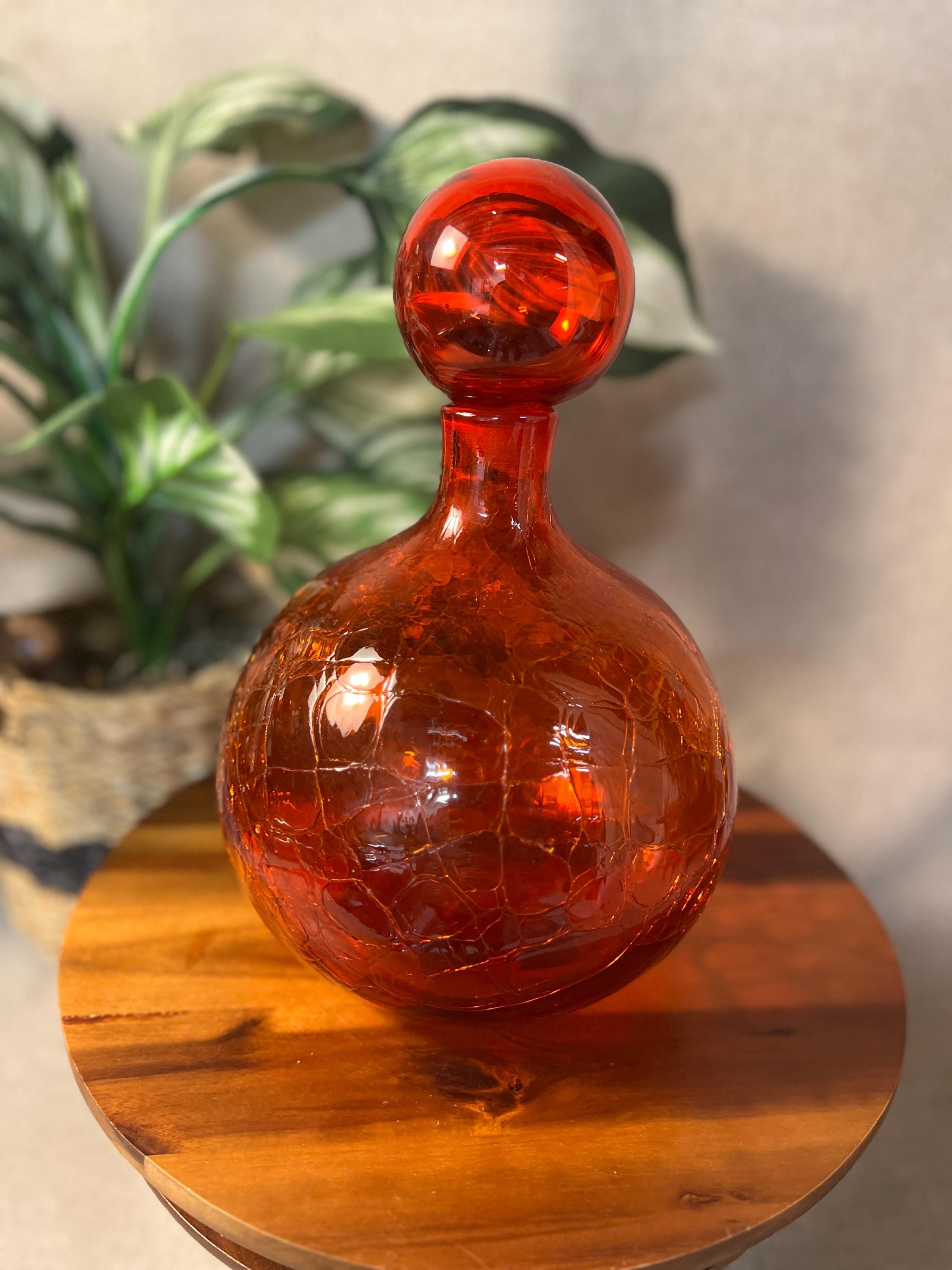 Blenko 636L In Tangerine Crackle 12 no original stopper, but throwing in a BLENKO orb and red pictured