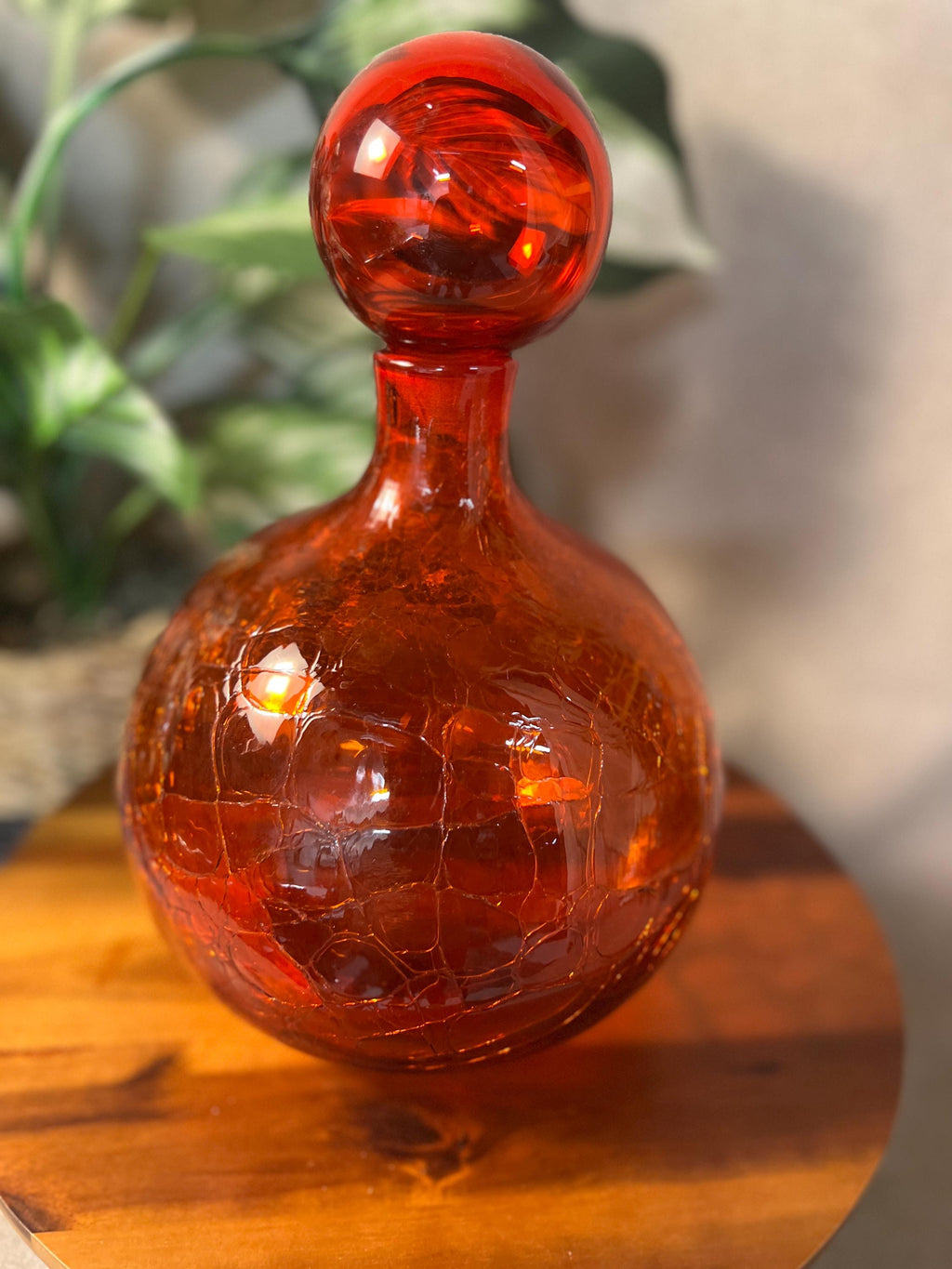 Blenko 636L In Tangerine Crackle 12 no original stopper, but throwing in a BLENKO orb and red pictured
