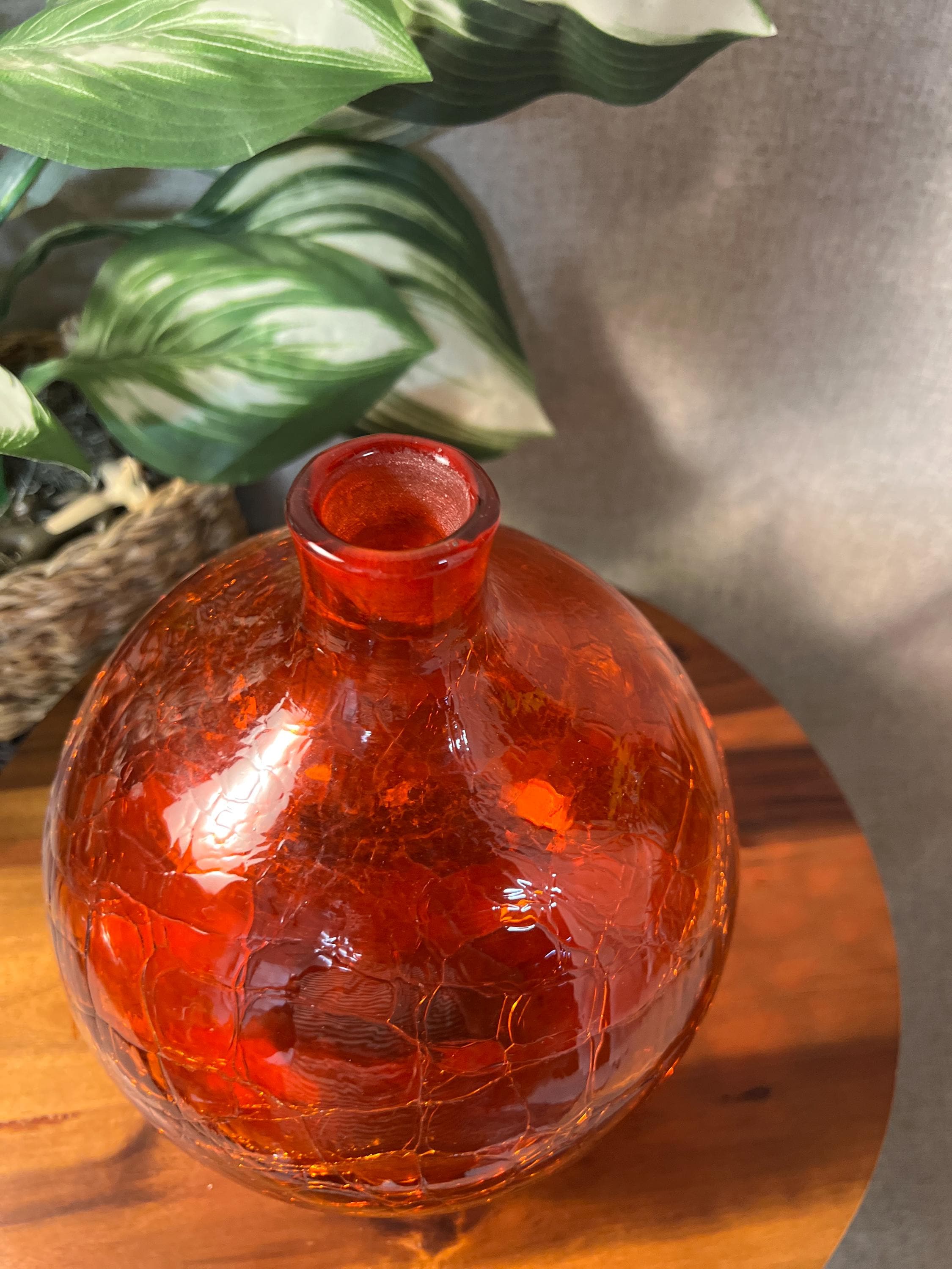 Blenko 636L In Tangerine Crackle 12 no original stopper, but throwing in a BLENKO orb and red pictured