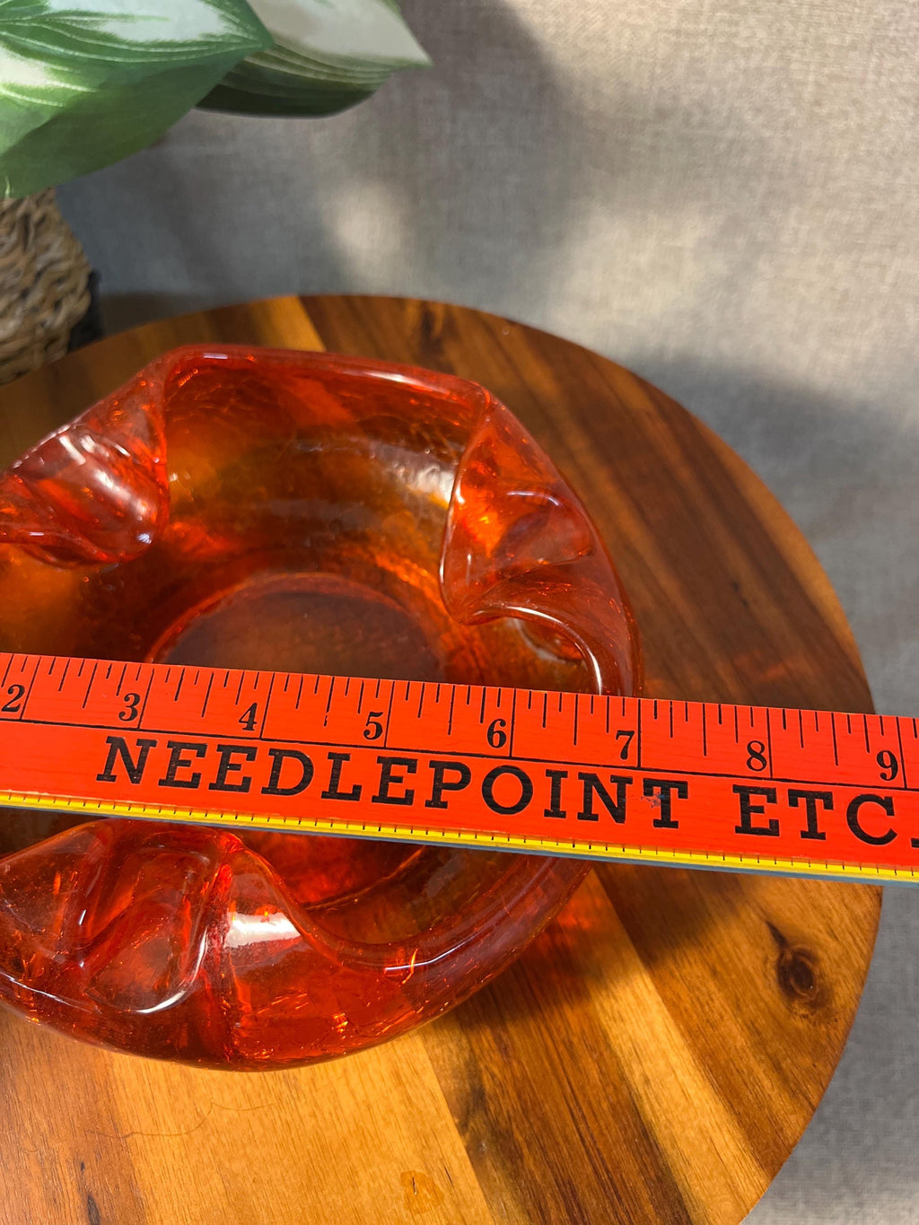 Vintage Viking Crackle Glass Ashtray MCM Red Orange Cadmium Glow 6"