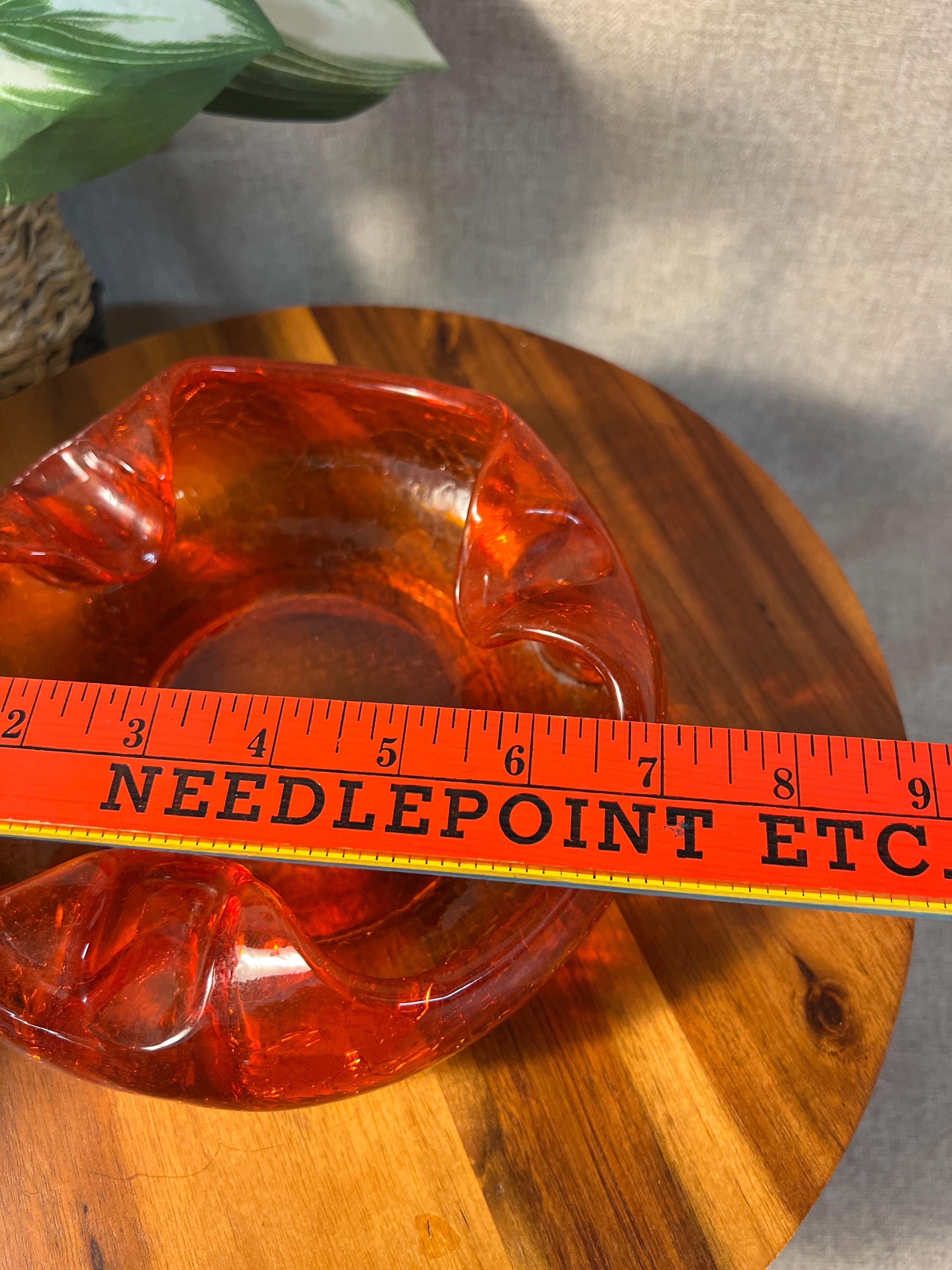 Vintage Viking Crackle Glass Ashtray MCM Red Orange Cadmium Glow 6"