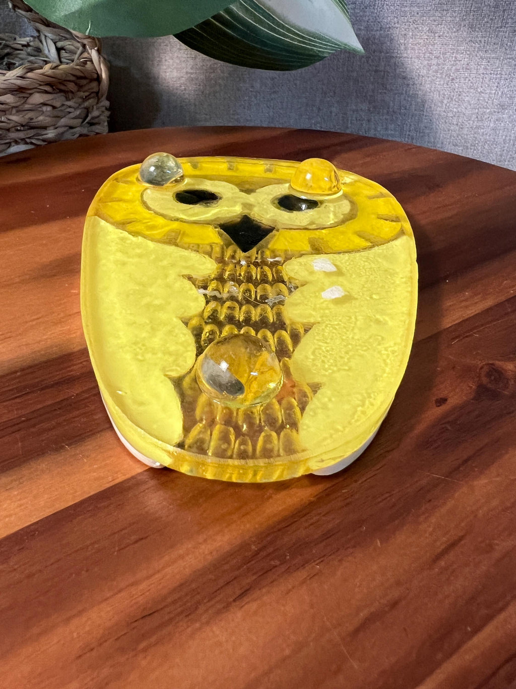 Vintage Yellow Lucite Owl Trivet / Spoon Rest Mid Century Modern