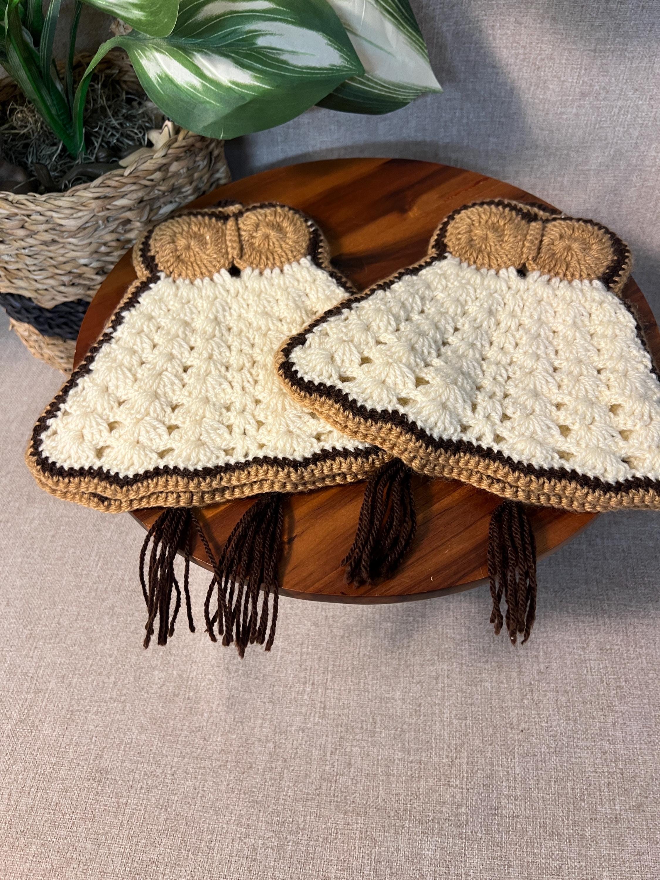 Handmade Crochet Owl Pot Holders, Pair — 1970s Kitchen Trivets