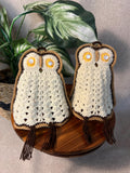 Handmade Crochet Owl Pot Holders, Pair — 1970s Kitchen Trivets