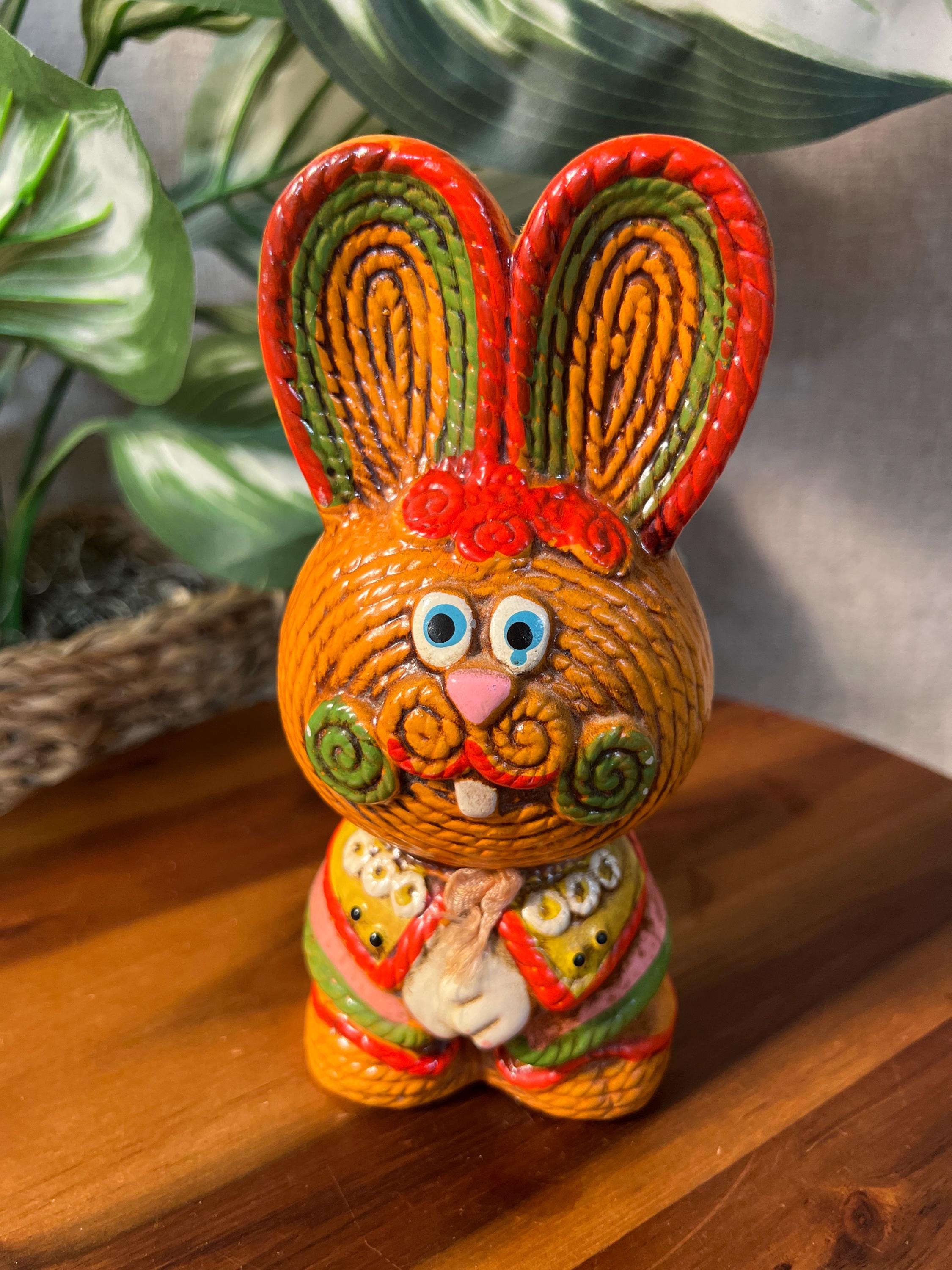 Vintage Lego 7" Chalkware Bunny Bank w/Ribbon