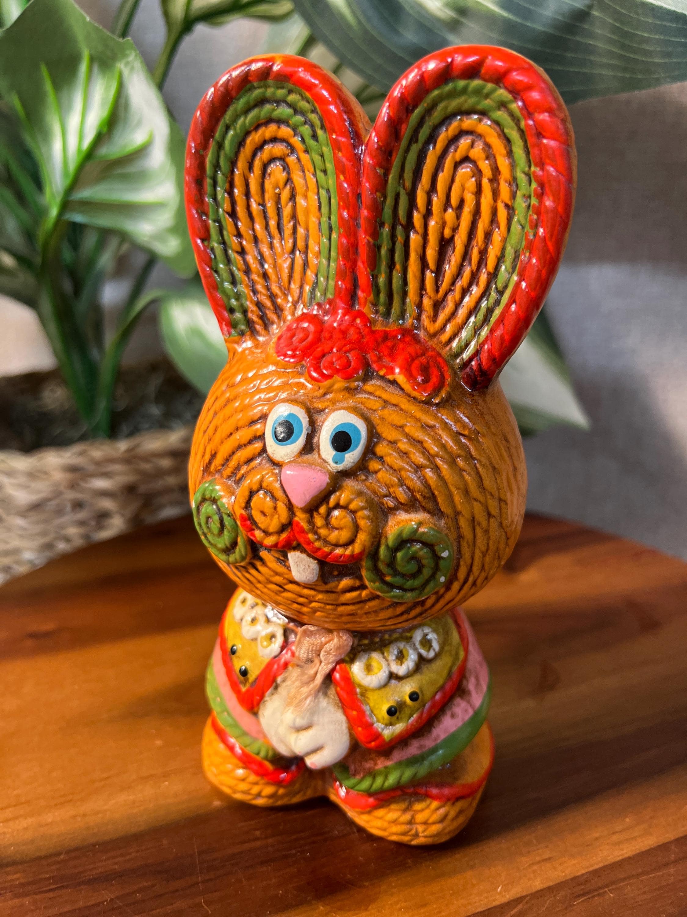 Vintage Lego 7" Chalkware Bunny Bank w/Ribbon