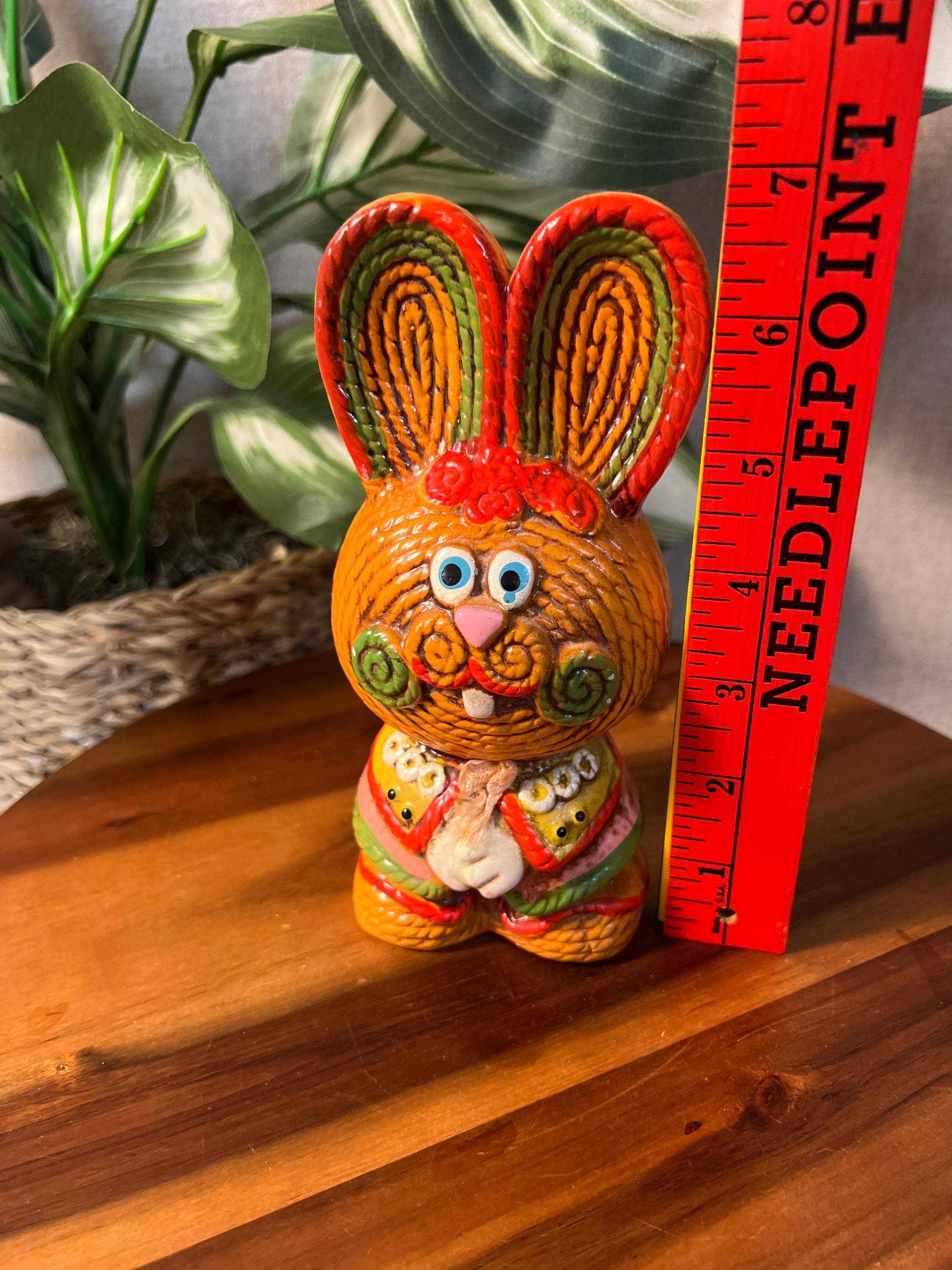 Vintage Lego 7" Chalkware Bunny Bank w/Ribbon