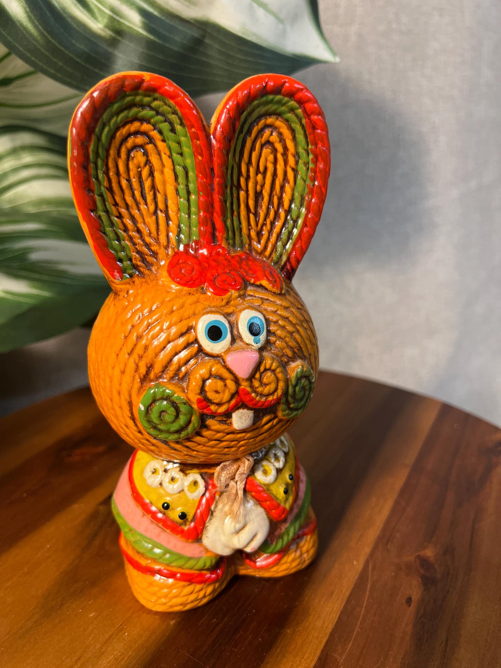 Vintage Lego 7" Chalkware Bunny Bank w/Ribbon