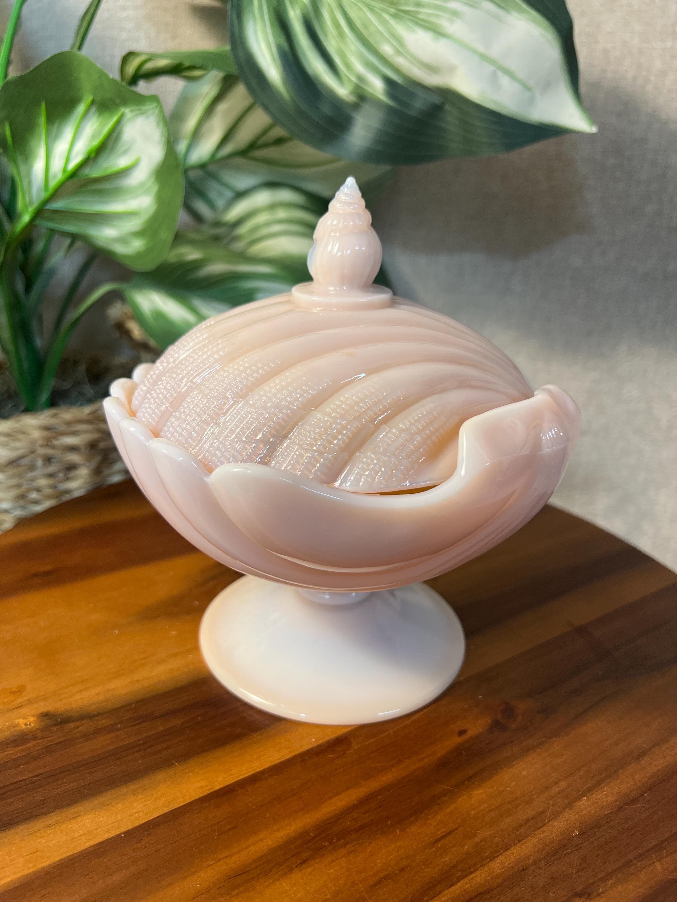 Vintage Pink CAMBRIDGE GLASS Seashell Crown Tuscan, Covered Candy Box