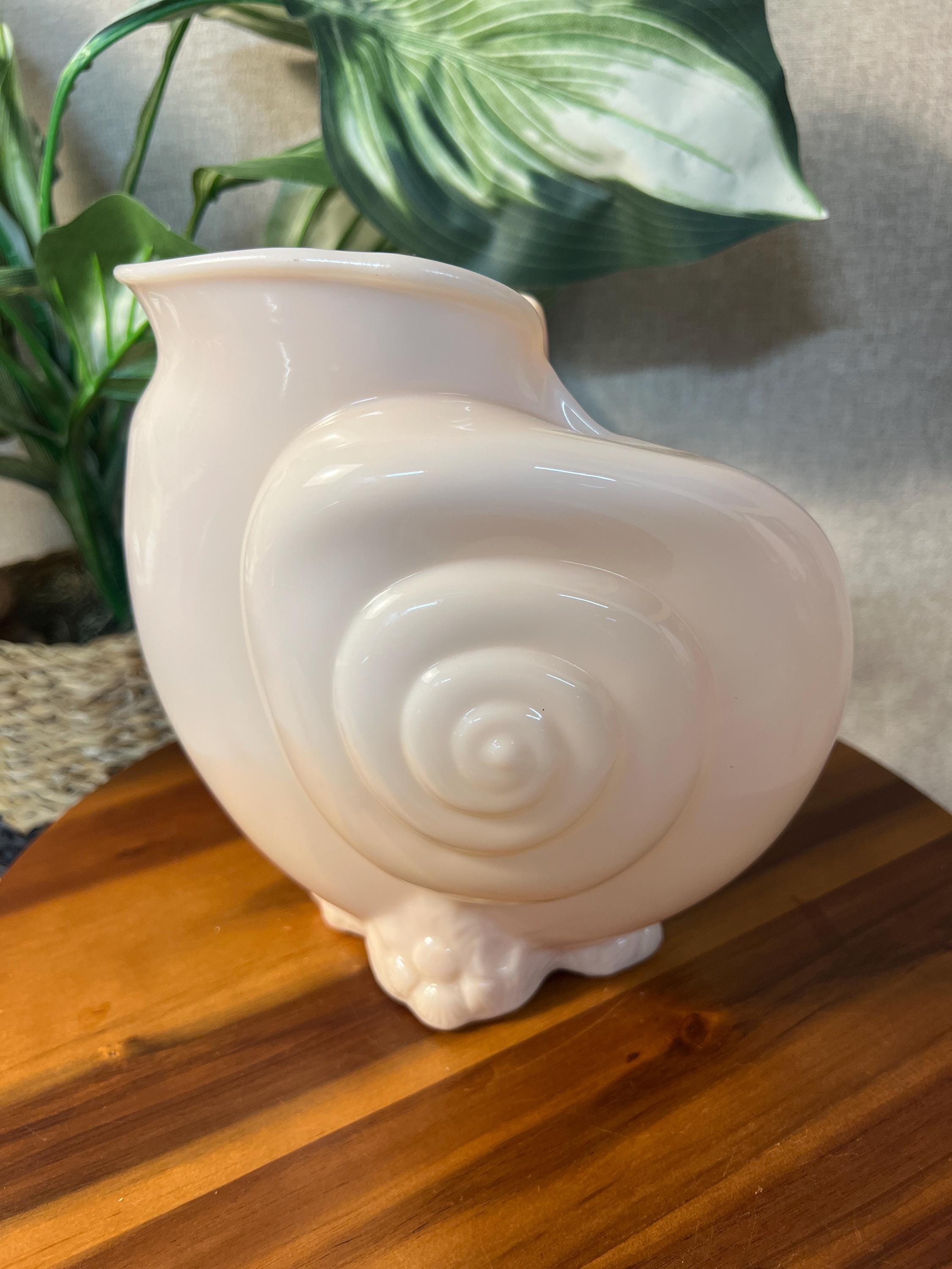 Vintage Crown Tuscan Pink Milk Glass Vase, Cambridge Glass Co, Nautilus Seashell
