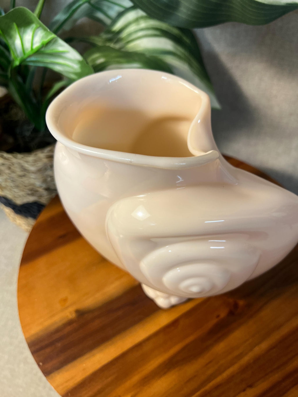 Vintage Crown Tuscan Pink Milk Glass Vase, Cambridge Glass Co, Nautilus Seashell