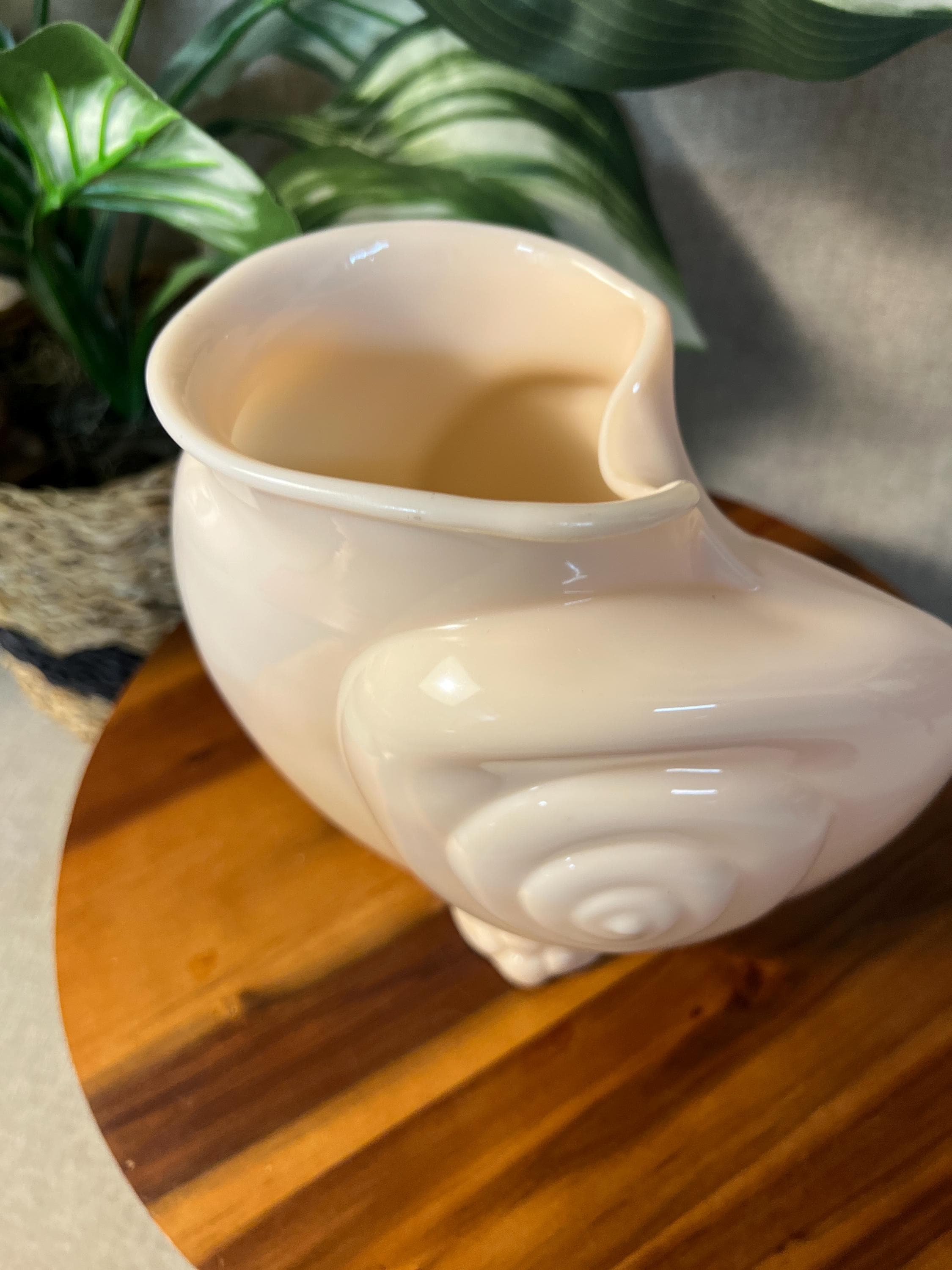 Vintage Crown Tuscan Pink Milk Glass Vase, Cambridge Glass Co, Nautilus Seashell