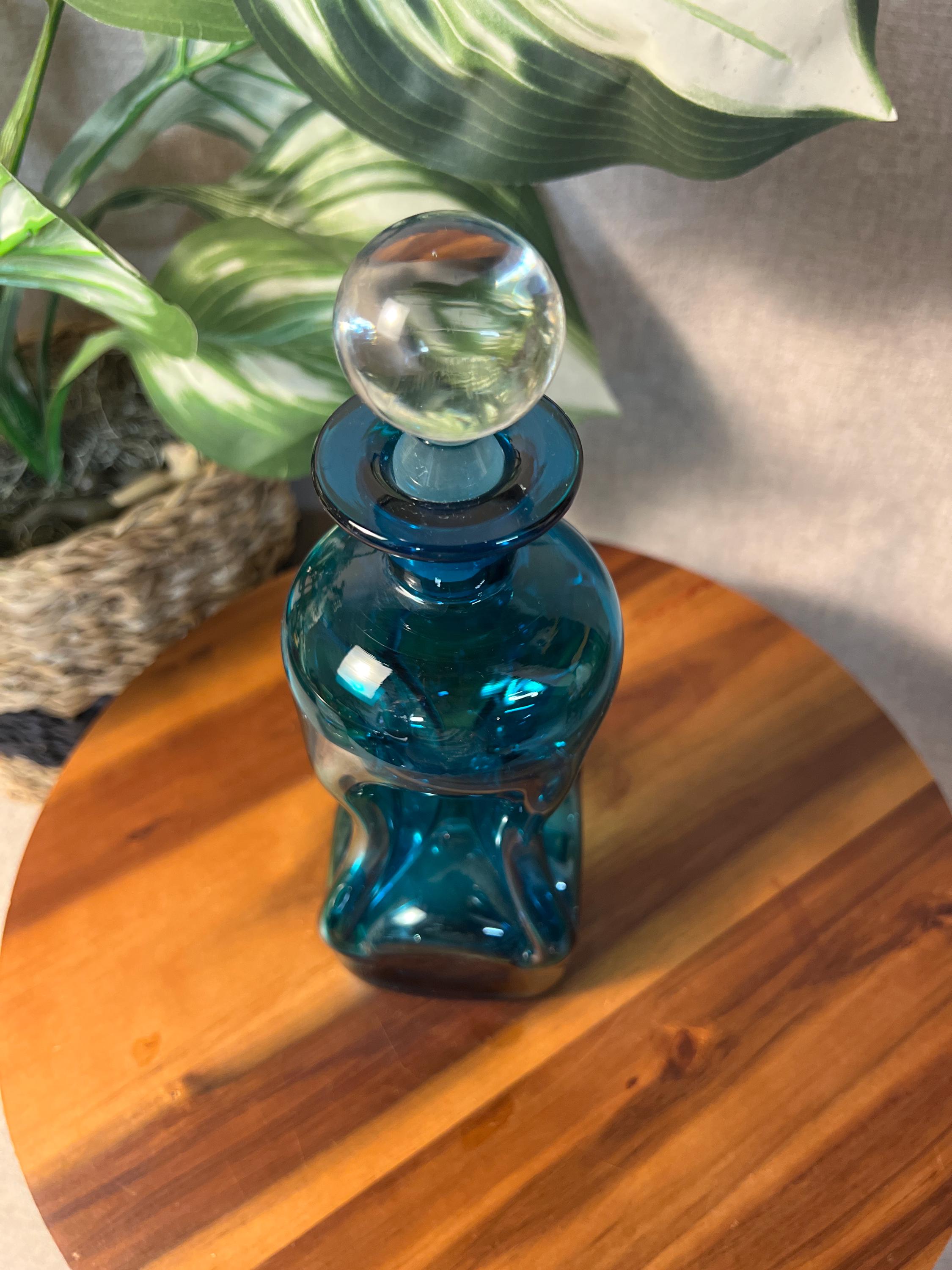 Holmegaard / Kastrup Glassworks Kluk Kluk Decanter in Blue Glass with Clear Stopper