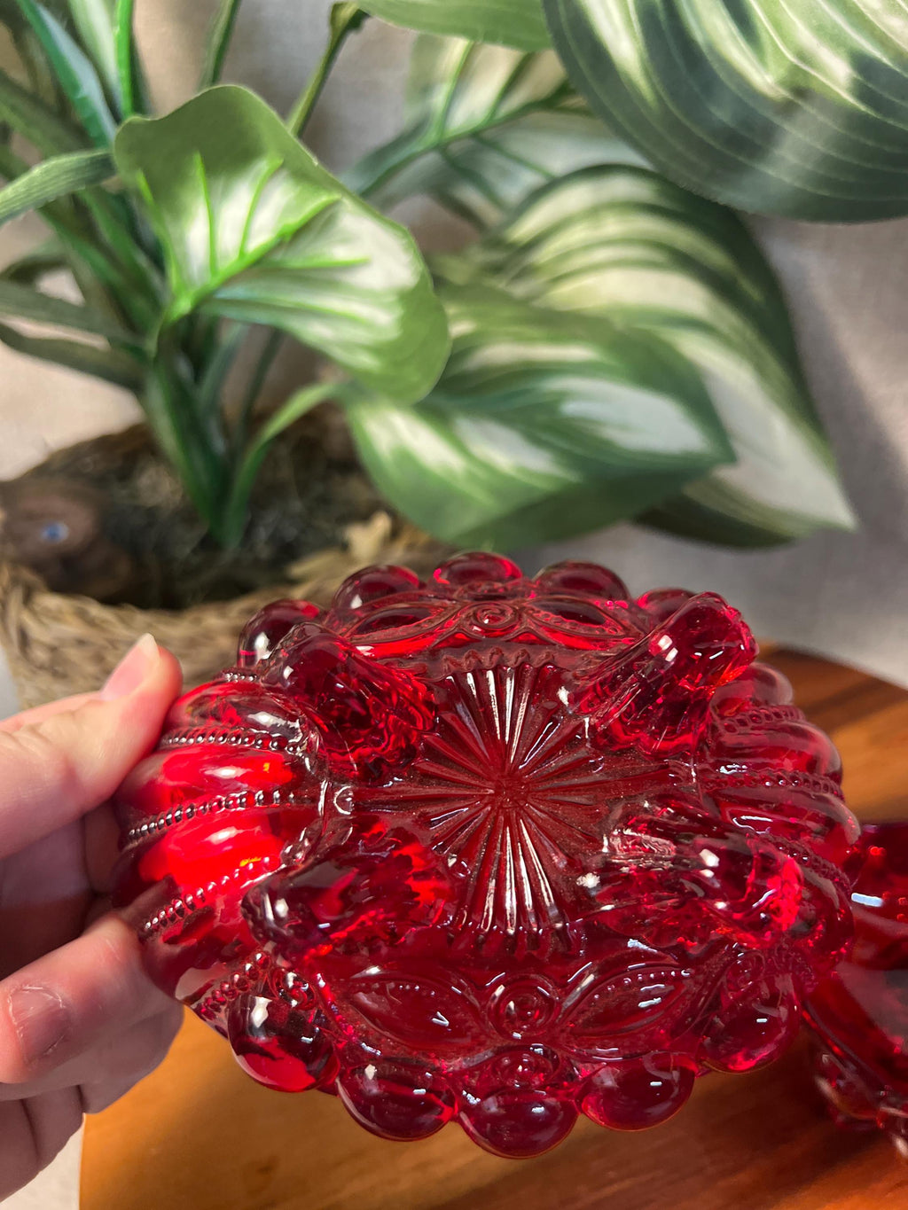 Moser Eyewinker Red Glass Two Snail Footed Compotes Candy Dish