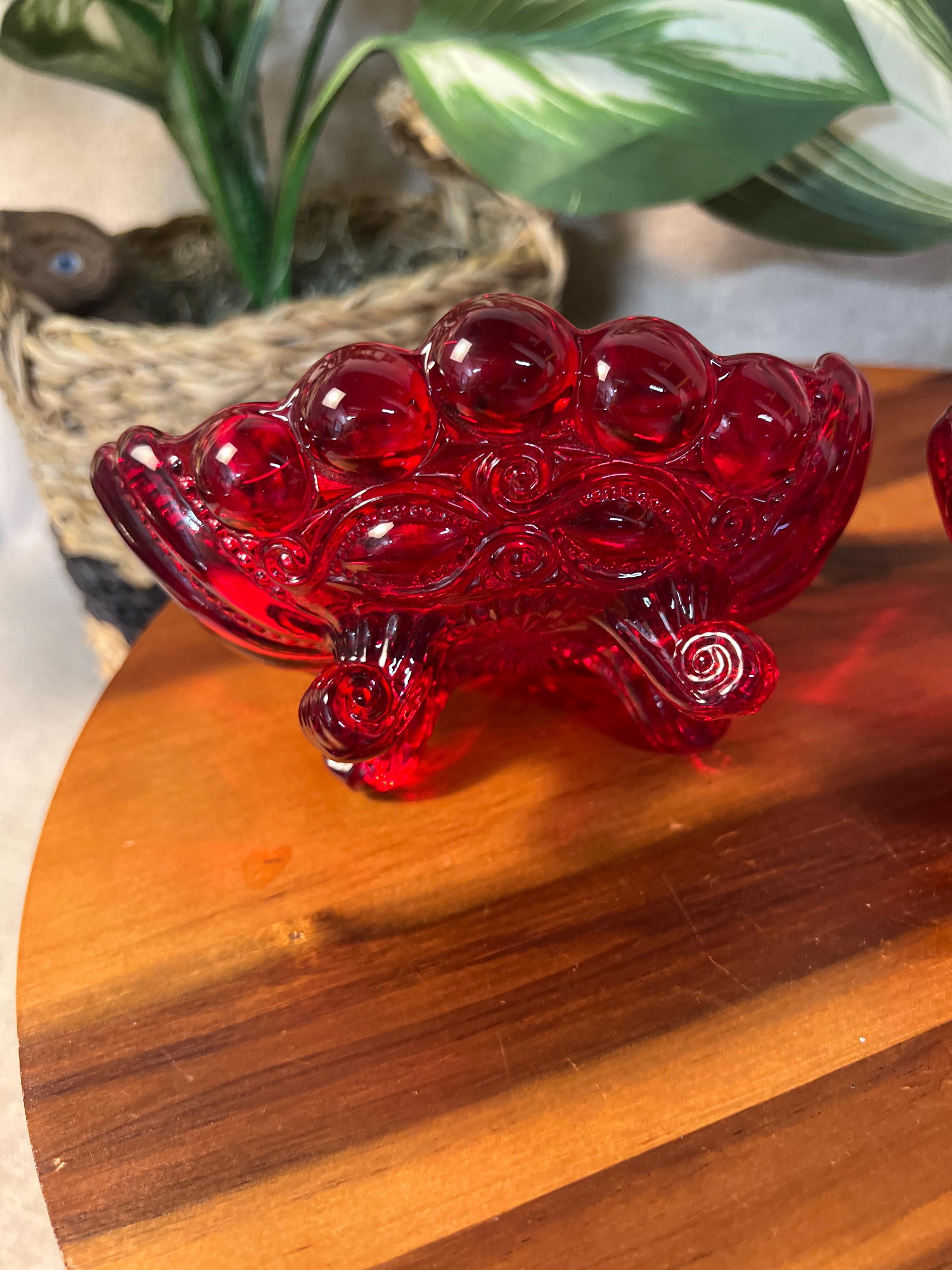 Moser Eyewinker Red Glass Two Snail Footed Compotes Candy Dish