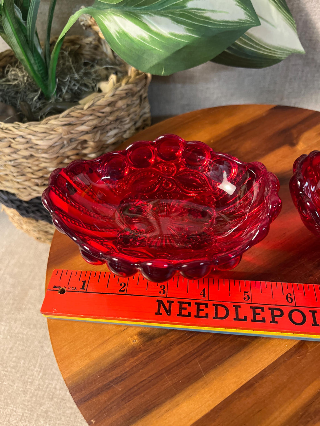 Moser Eyewinker Red Glass Two Snail Footed Compotes Candy Dish