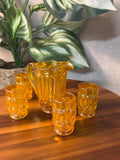 Weishar Iridized Orange Carnival Glass Mini Pitcher 4 Tumblers Set Moon Stars