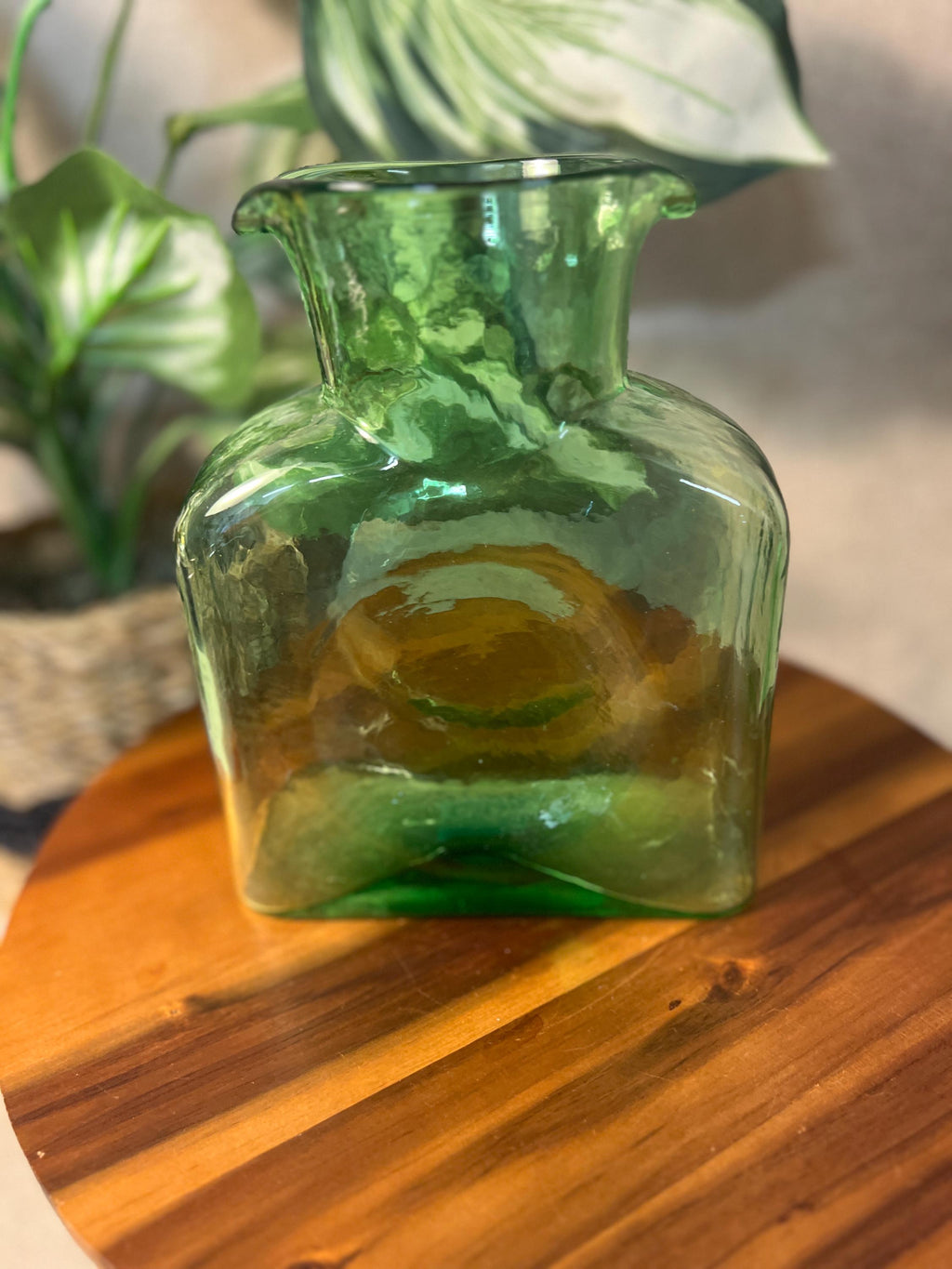 VTG Blenko Art Glass 384 Double Spouted Water Bottle Pitcher light Green