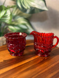 Mosser Eyewinker Pattern Ruby Red Glass Cream and Sugar Bowl missing lid