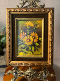 Sunflowers still life painting in ornate gold frame