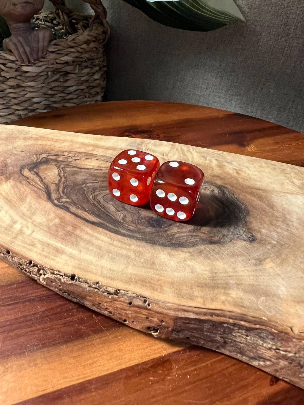Pair of tested amber Bakelite dice