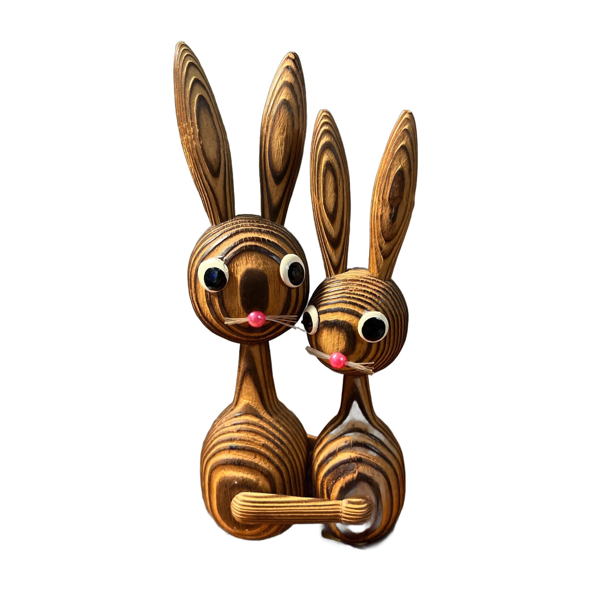 MCM Cryptomeria 2 Rabbits Wood Sculpture Hugging