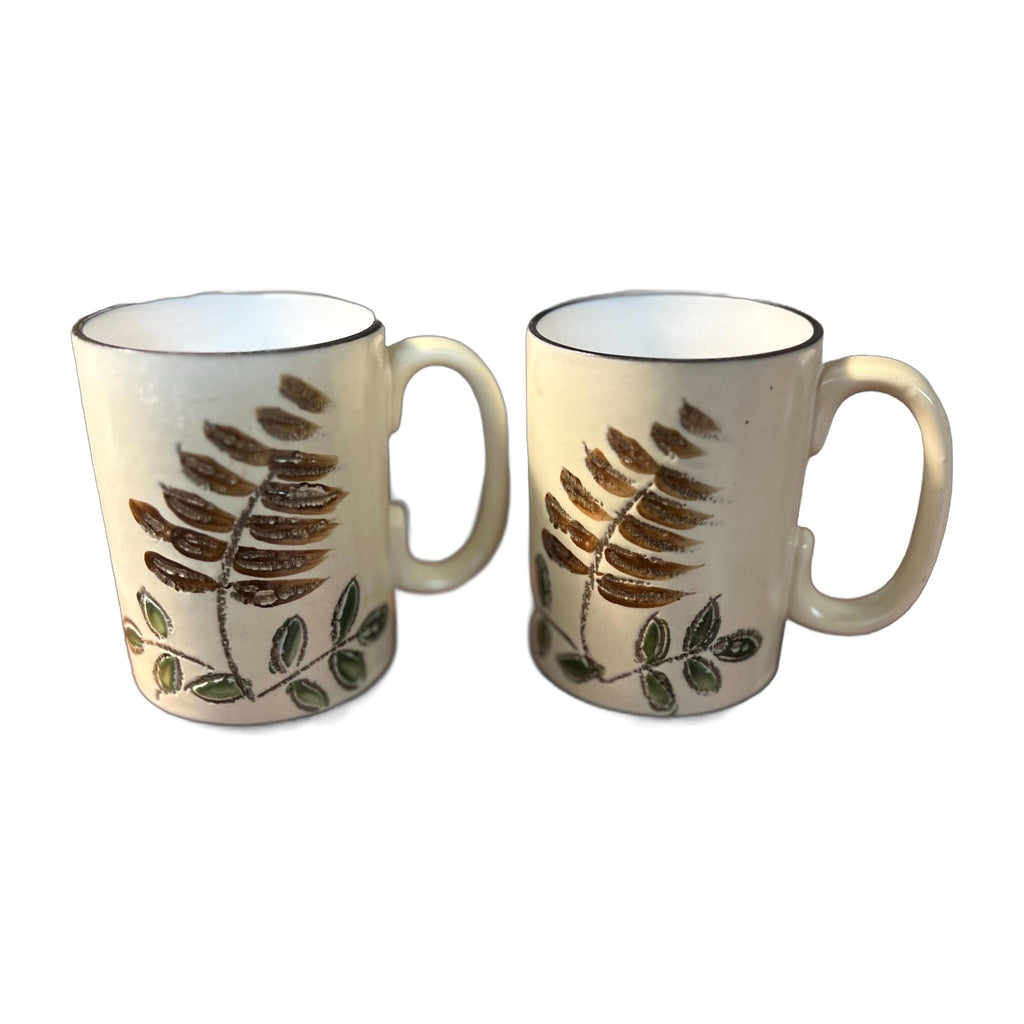 MCM stoneware leaf design mugs set of 2 vintage