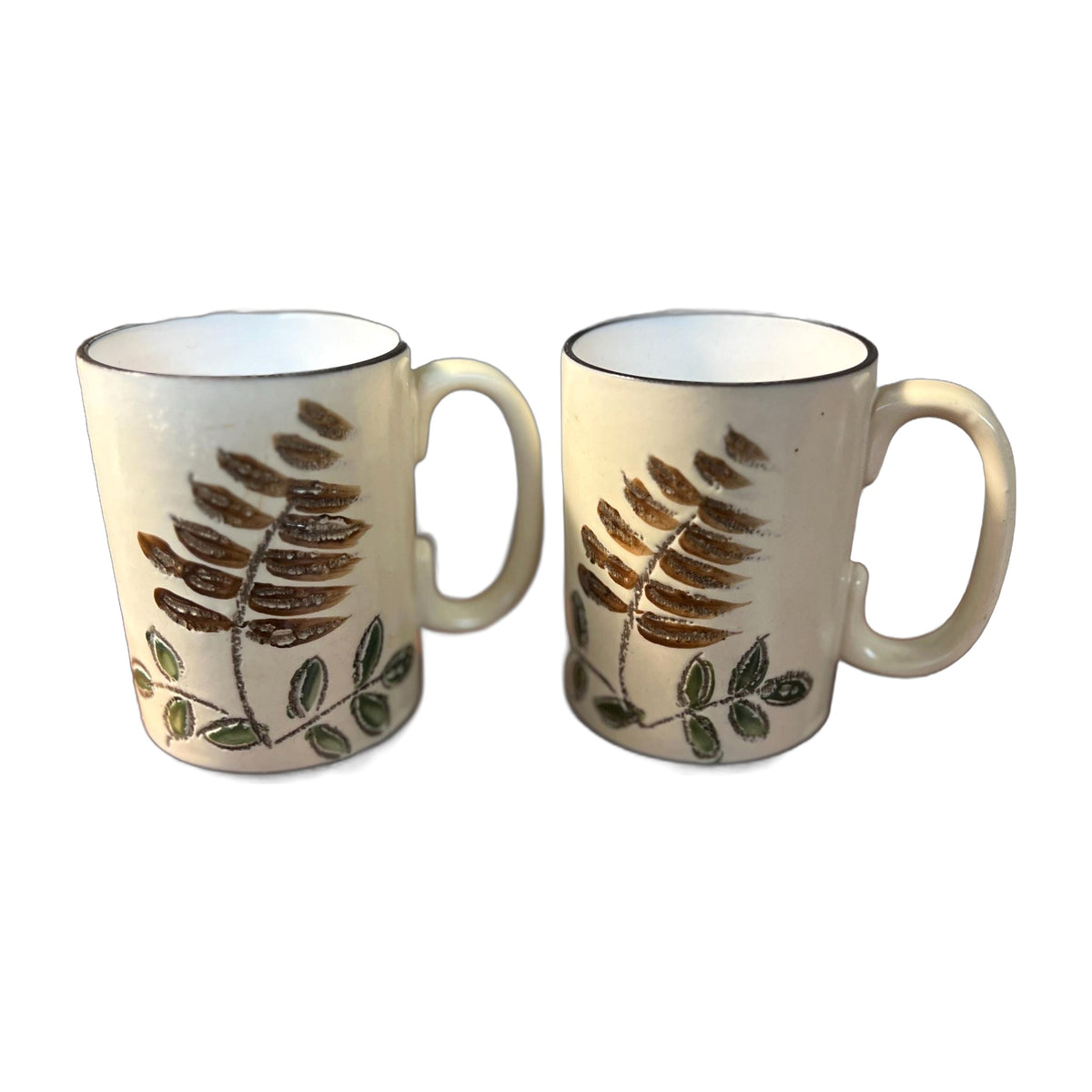 MCM stoneware leaf design mugs set of 2 vintage
