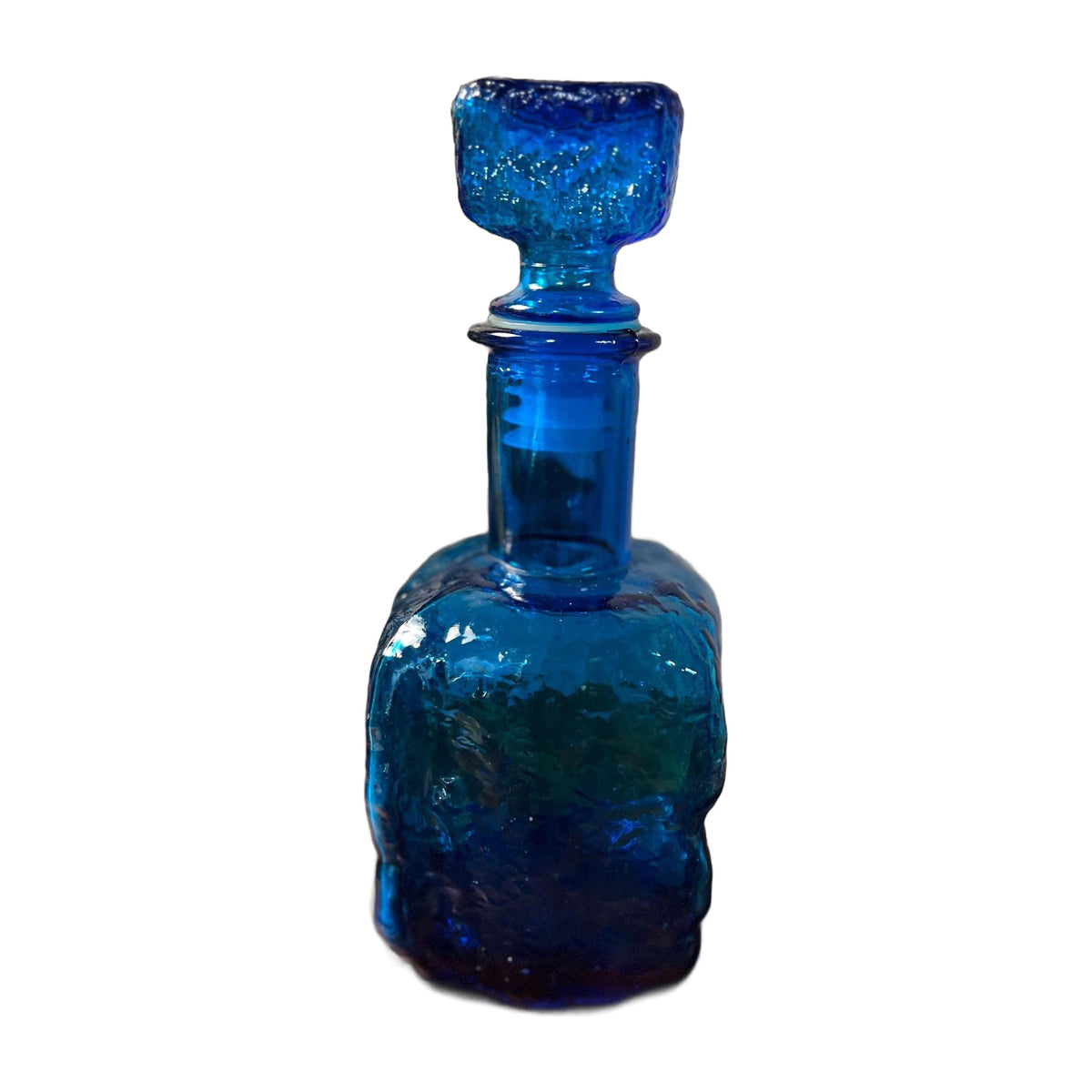 Mid Century Vintage Italy Empoli Decanter Blue Wavy Glass