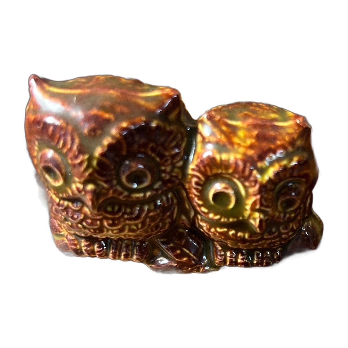 Miniature Owl Figurine Owl Pair Carved detail Ceramic 1.5 Toothpick Collectible