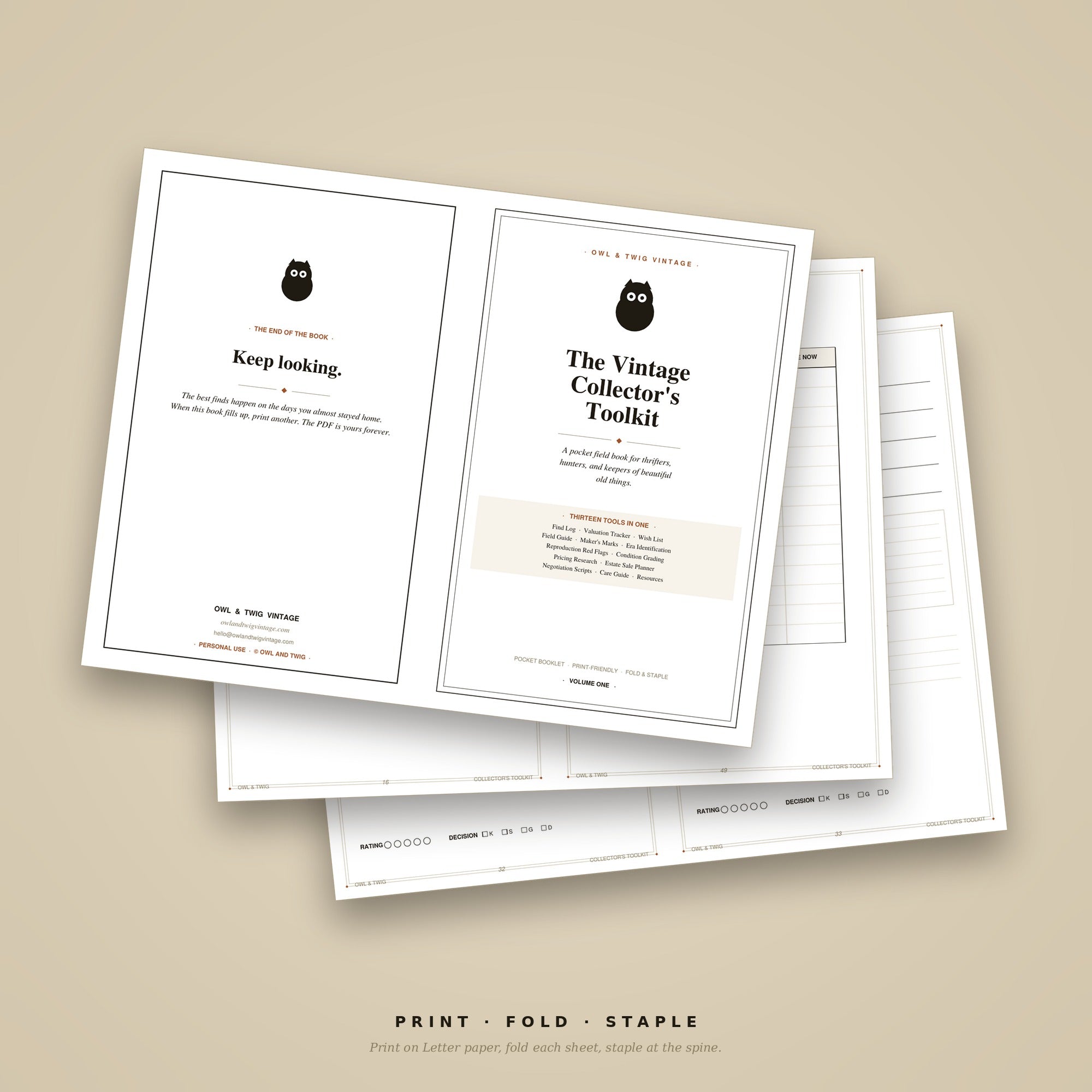 The Vintage Collector's Toolkit collector log pages