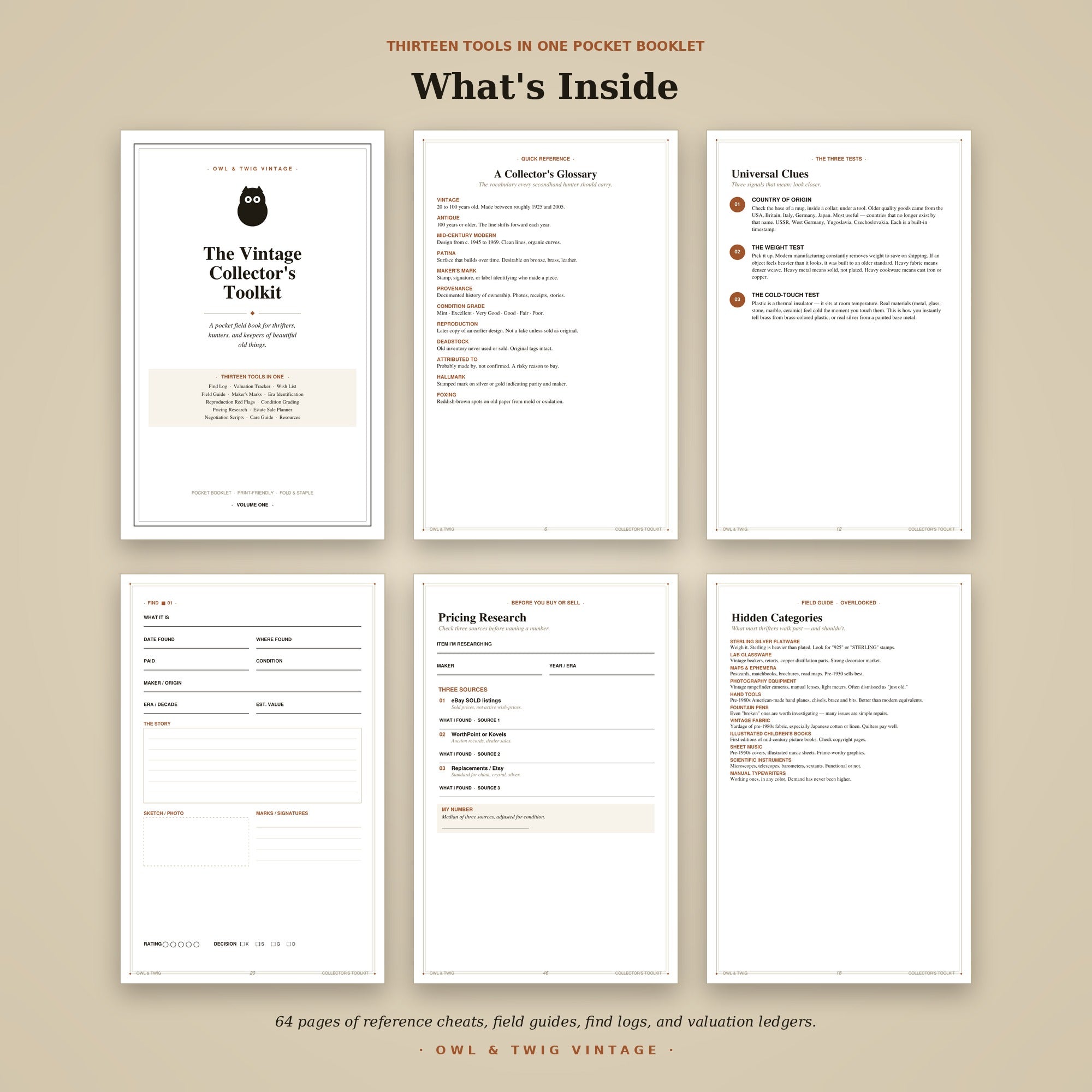 The Vintage Collector's Toolkit printable PDF pages