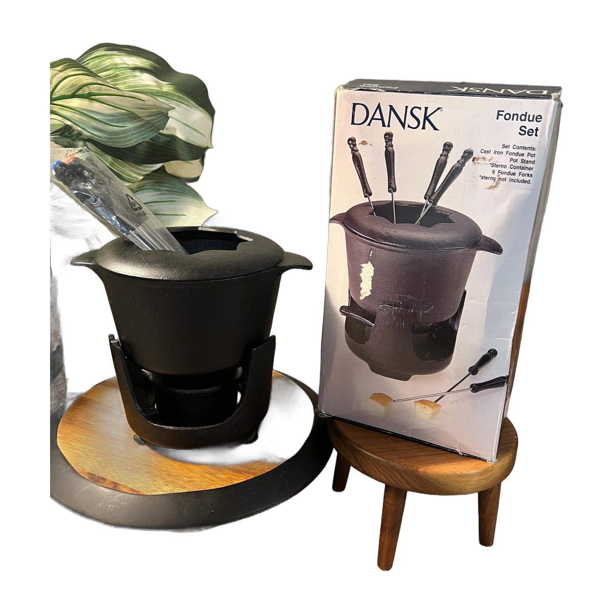 New with box Dansk Fondue Cast Iron Black Pot Set With Forks Cheese