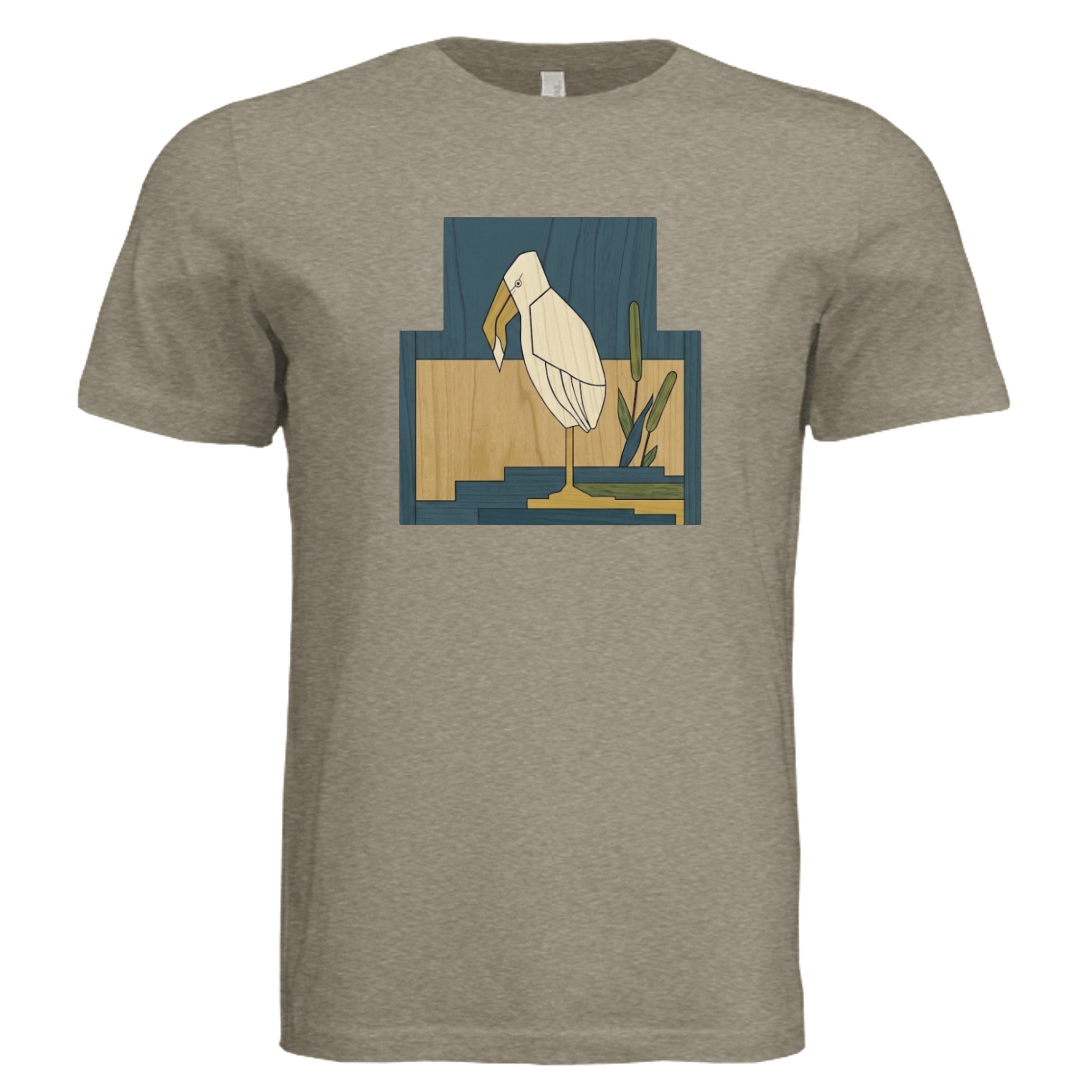 Art Deco egret tee in olive triblend