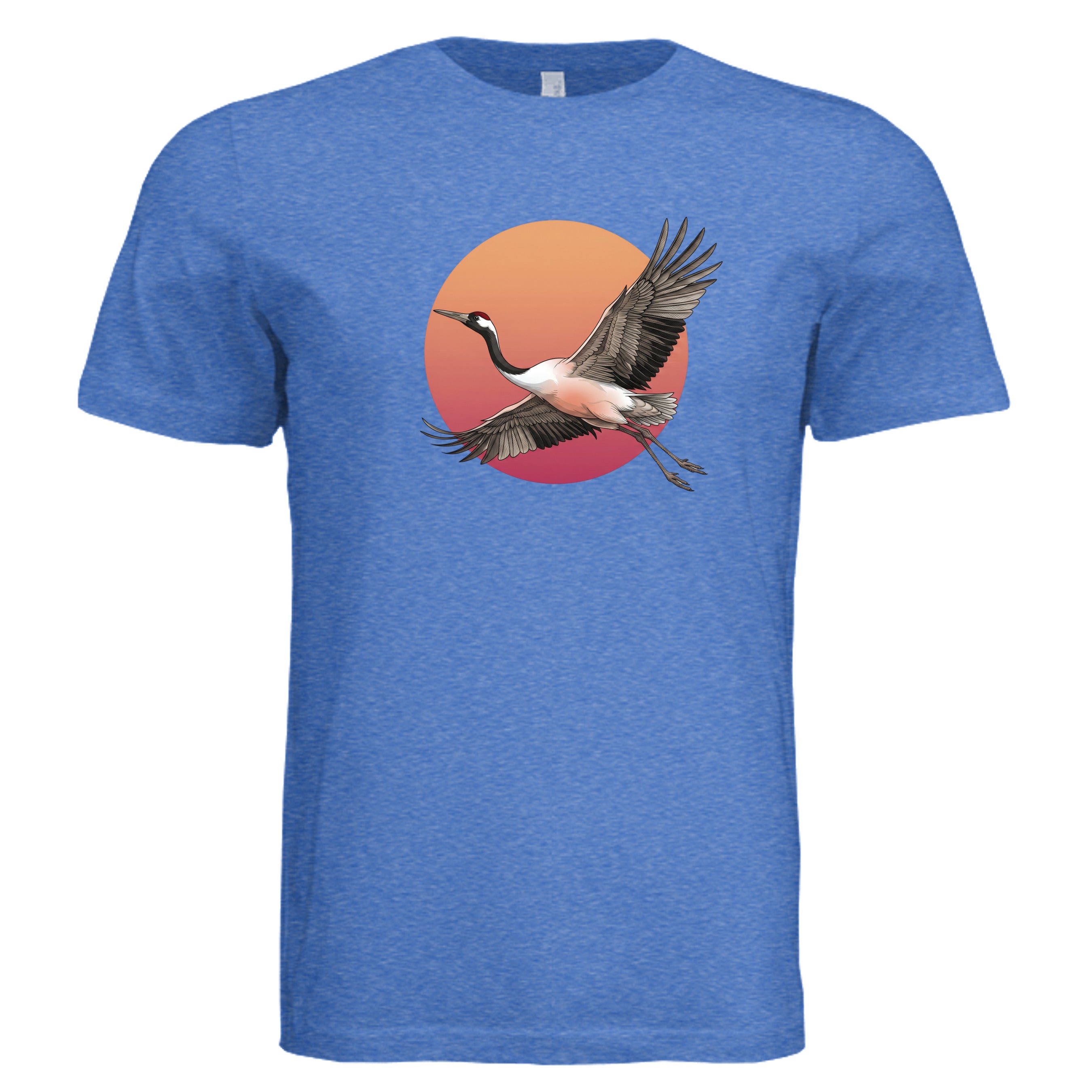Crane at sunset tee in true royal triblend — Owl and Twig Vintage