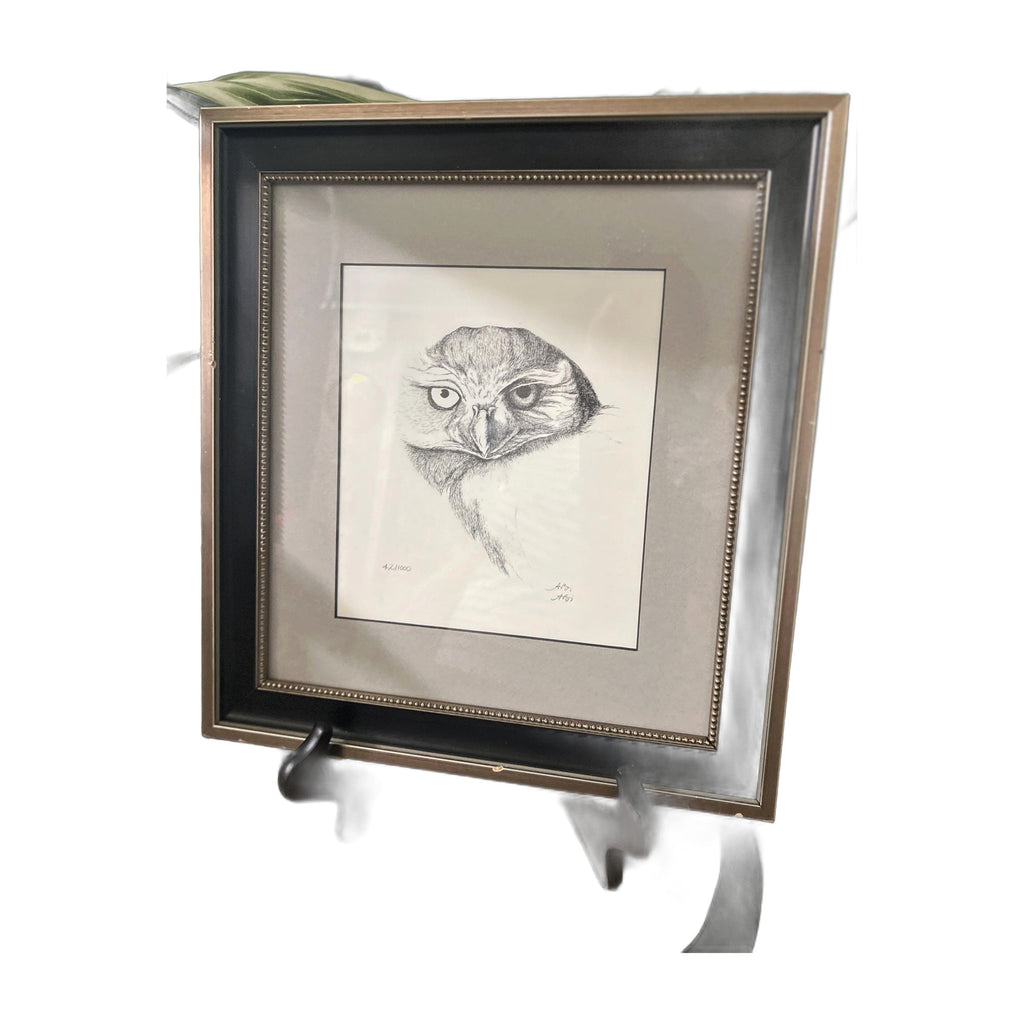 Owl Pen & Ink Art Signed by Ari Matted 12x11