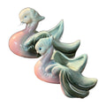 Pair Of Hull Pottery Bandana Duck Planter mom and baby, Trinket Dish, Pink Blue White USA