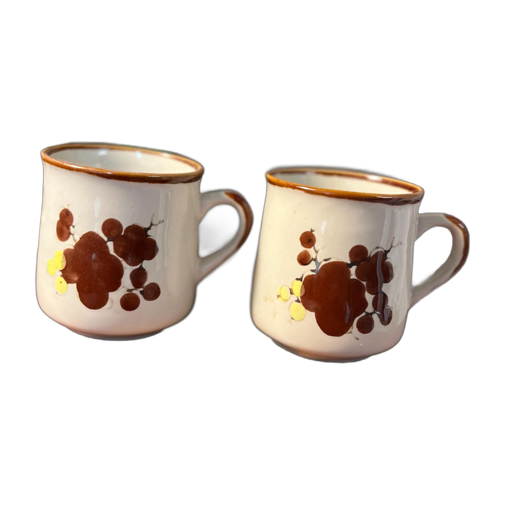 Pottery Mug Flowers yellow Set of 2