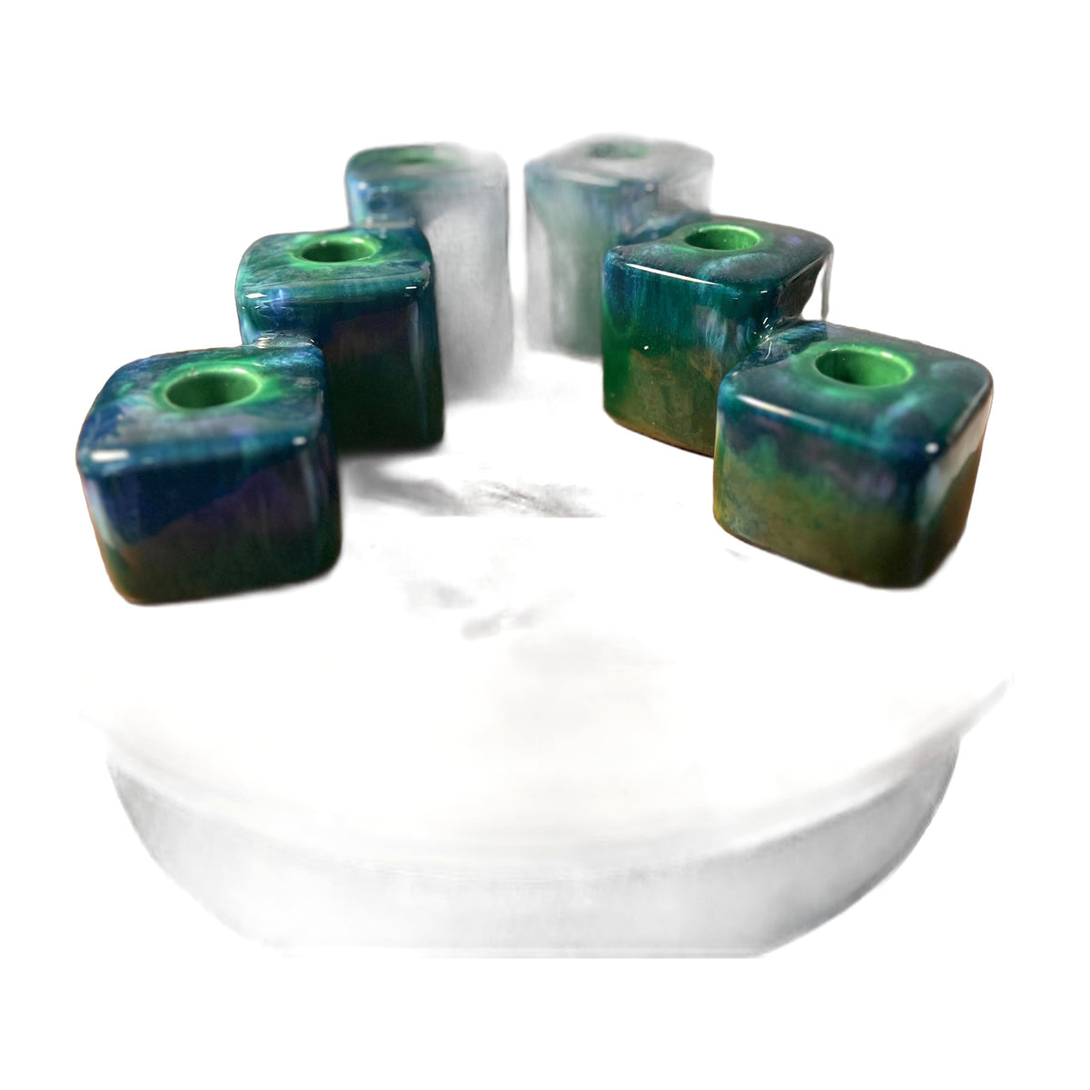 Royal Haeger Pottery Block Candle Holders Green Agate Blue Pair MCM