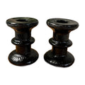 Set of 2 Indiana Glass Ice Tree Bark Candlesticks Black Glass lucites not included