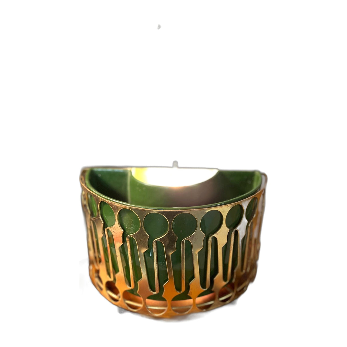 Sierra Columbia of Pasadena Tv Lamp 1950s MCM planter and Lamp Vintage MCM Green Ceramic Vase With Brass Holder Rounded In Front Pre-Owned
