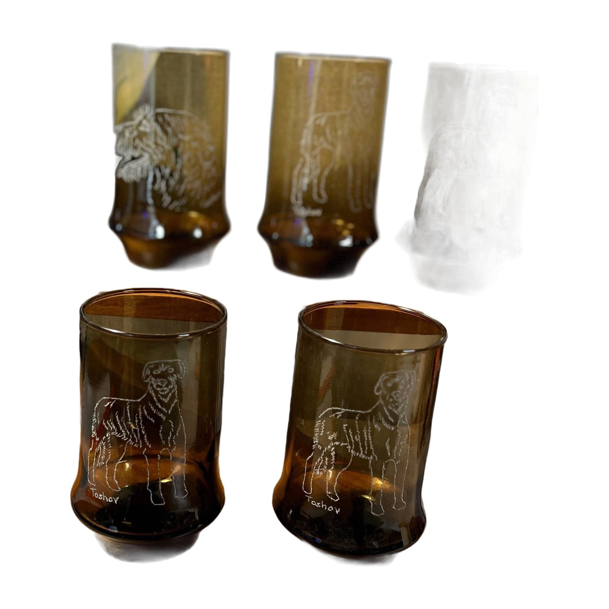 Smoke Brown VTG Libby Glasses With Etched Wolf Hound on all
