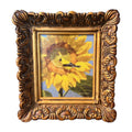Sunflower with yellow finch flowers, original signed by artist Painting, small, mini, Framed