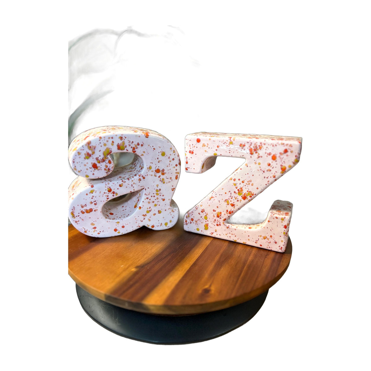 Vintage 1970s Curtis Jere Inspired "A and Z" Ceramic Glazed Fat Letter Bookends Pink glaze with drip glaze
