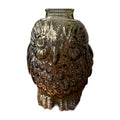 Vintage 1970s Wise Old Owl Coin Bank Brown Glass made by Libbey