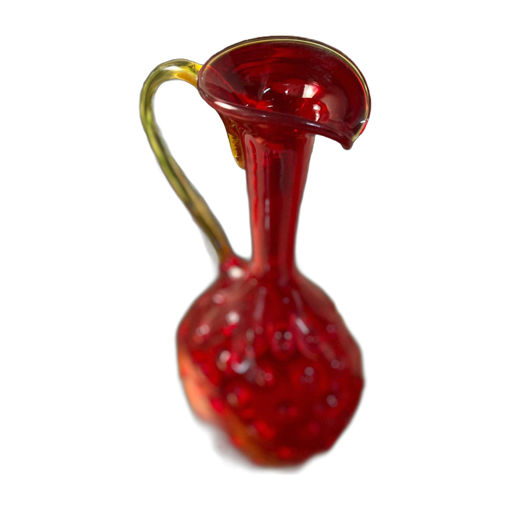 Vintage Amberina Hobnail Art Glass Pitcher W Handle Ruby Red 11" Hand Blown