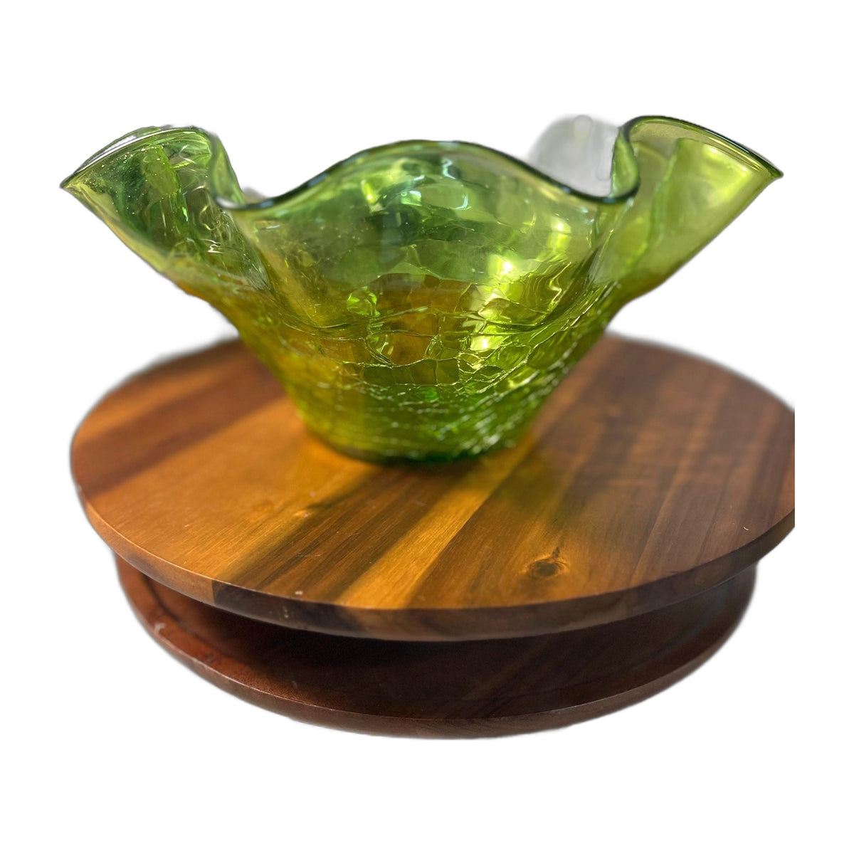 Vintage Blenko Art Glass Ruffled Bowl 1950s Mid Century Hand Blown #3744
