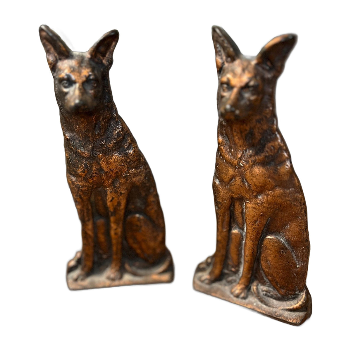 Vintage Cast Iron Metal/Bronze German Shepherd Dogs set of Bookends 6 1/4 Tall