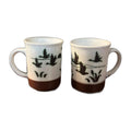 Vintage CLAY IN MIND Geese Cattail Brown Coffee Tea Cup Mugs Set of 2