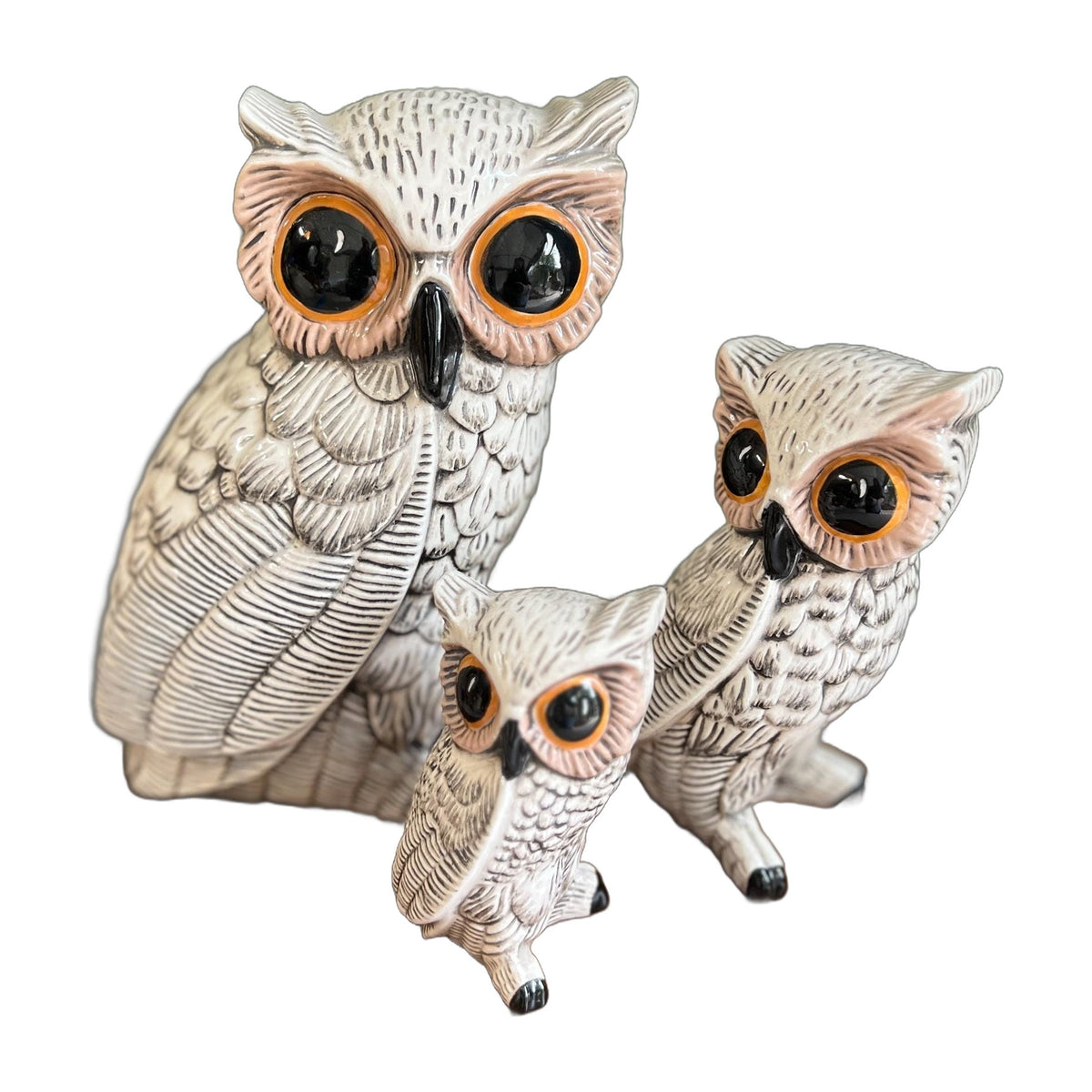 Vintage duo of Owls Pottery MCM ceramic hand made missing smallest one